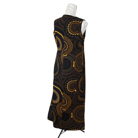 Vintage Brown Yellow Abstract Shift Dress Womens Sz Small Sleeveless Maxi Earthy - Picture 4 of 15